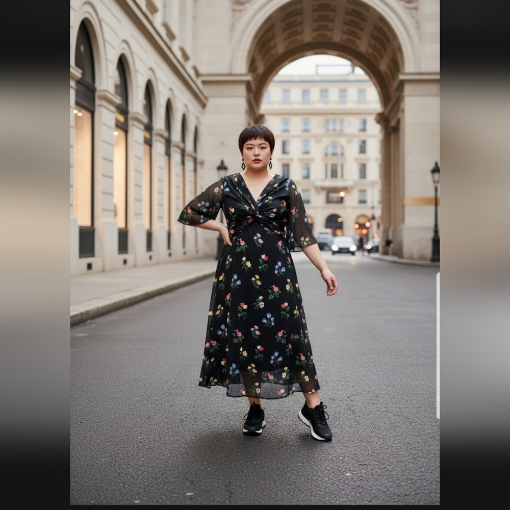 Shall We Floral Long Sleeve Dress in Black